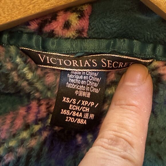 Victoria’s Secret Plush Fleece Short Robe Teal Pink Plaid XS/S Excellent - Picture 6 of 10